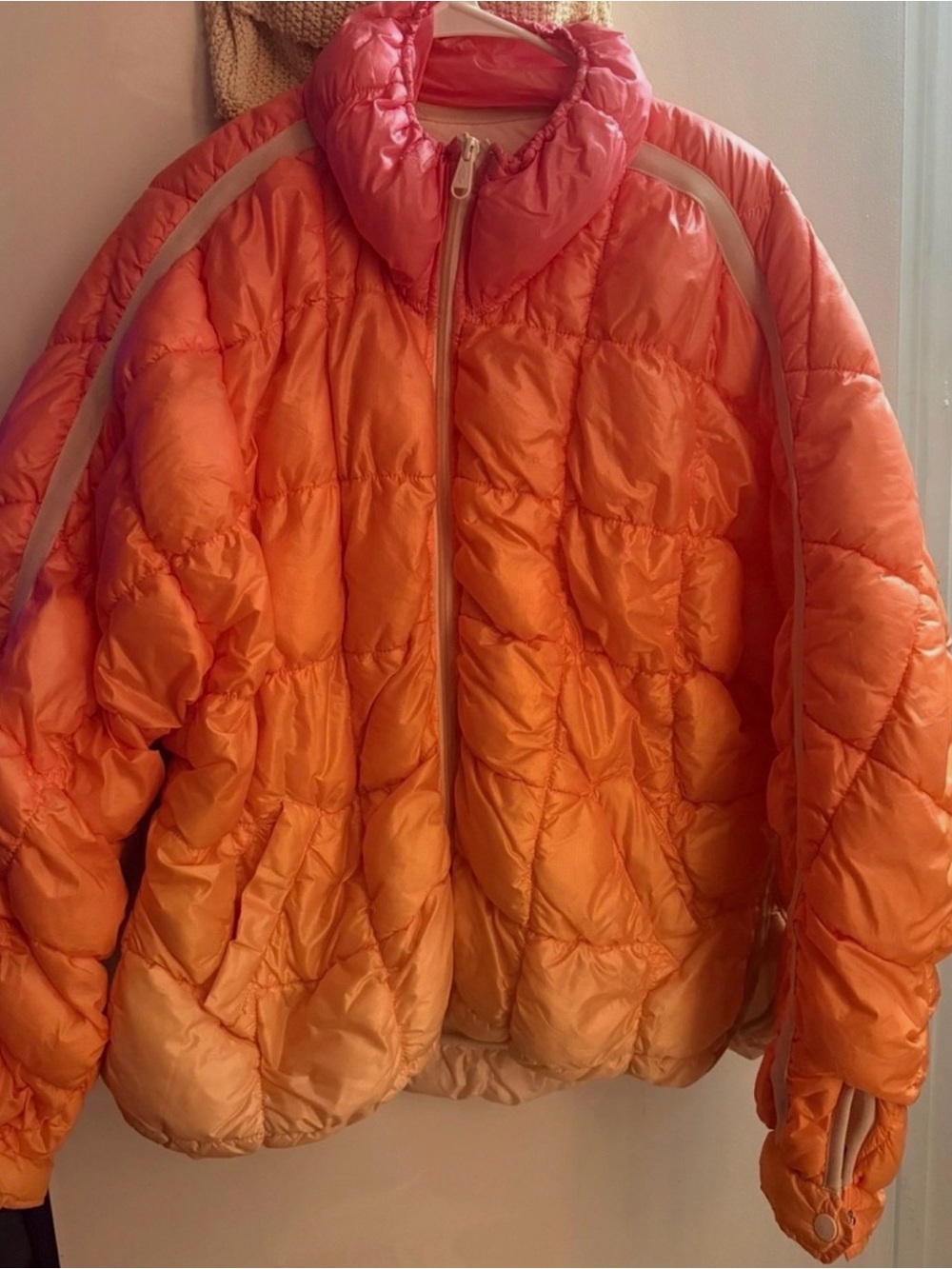 Free People Orange Ombre Puffer Jacket